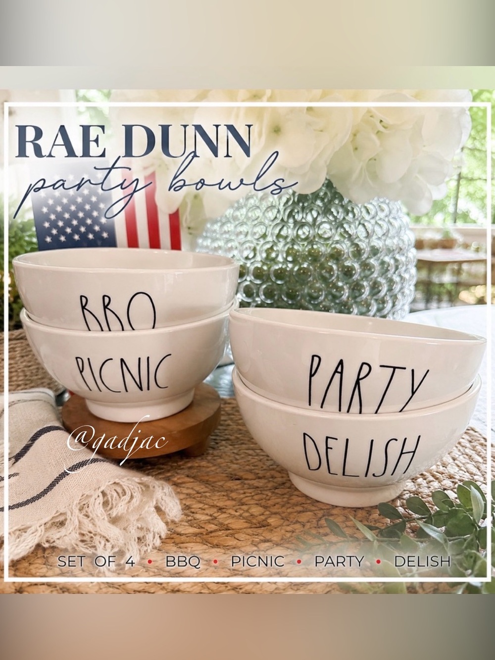Rae Dunn Set of 4 Melamine Party Bowls - Magenta Collection